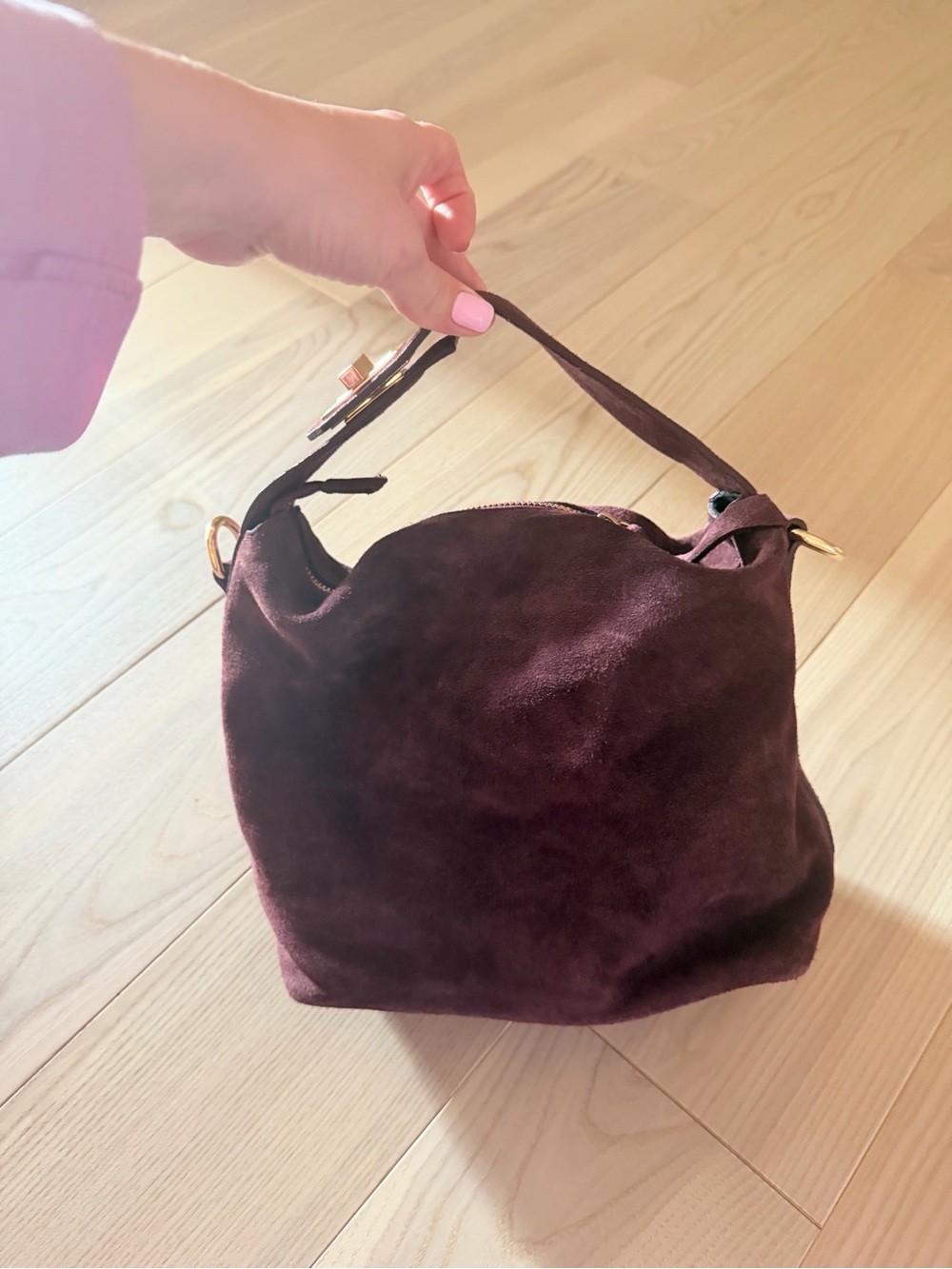 VIOLA CASTELLANI SMALL FOLDED HANDLE SATCHEL BURGUNDY SUEDE - Picture 13 of 13